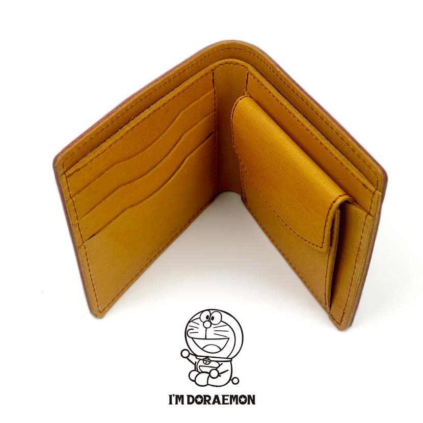[All 5 colors] Made in Japan Tochigi leather x Himeji leather Doraemon bifold wallet flap pocket coin purse