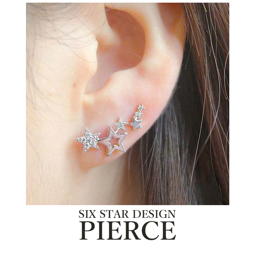 6 Star Rhinestone Long Earrings Binaural Set Silver Color Women's Accessories Star Earrings