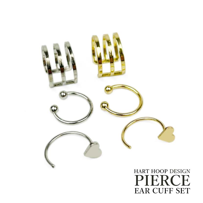 2 colors heart hook earrings ear cuff 3 piece set gold silver color ladies accessories