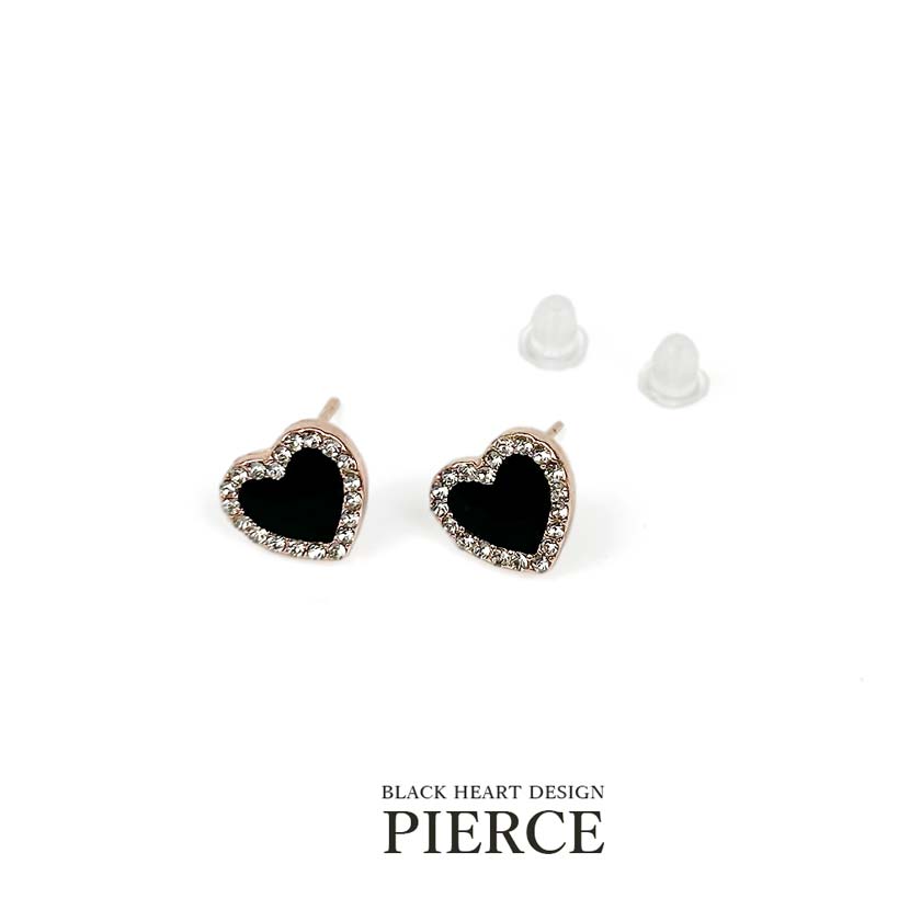 Black Heart Rhinestone Earrings Pink Gold Color Simple Earrings Women's Accessories