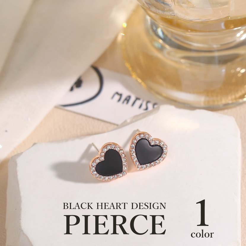 Black Heart Rhinestone Earrings Pink Gold Color Simple Earrings Women's Accessories