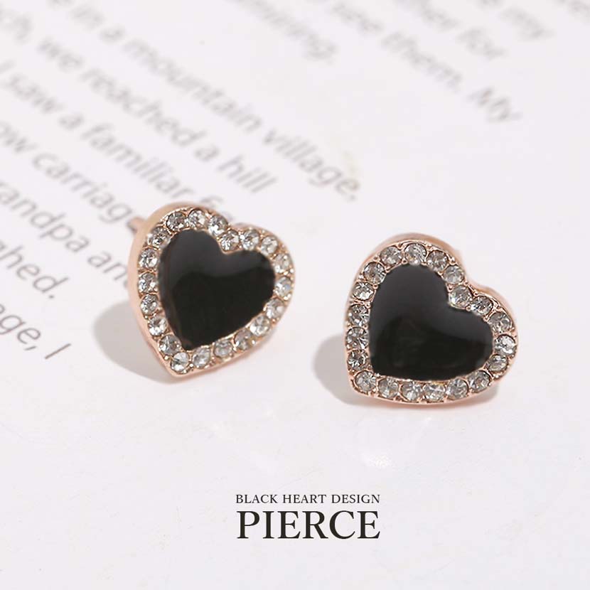 Black Heart Rhinestone Earrings Pink Gold Color Simple Earrings Women's Accessories