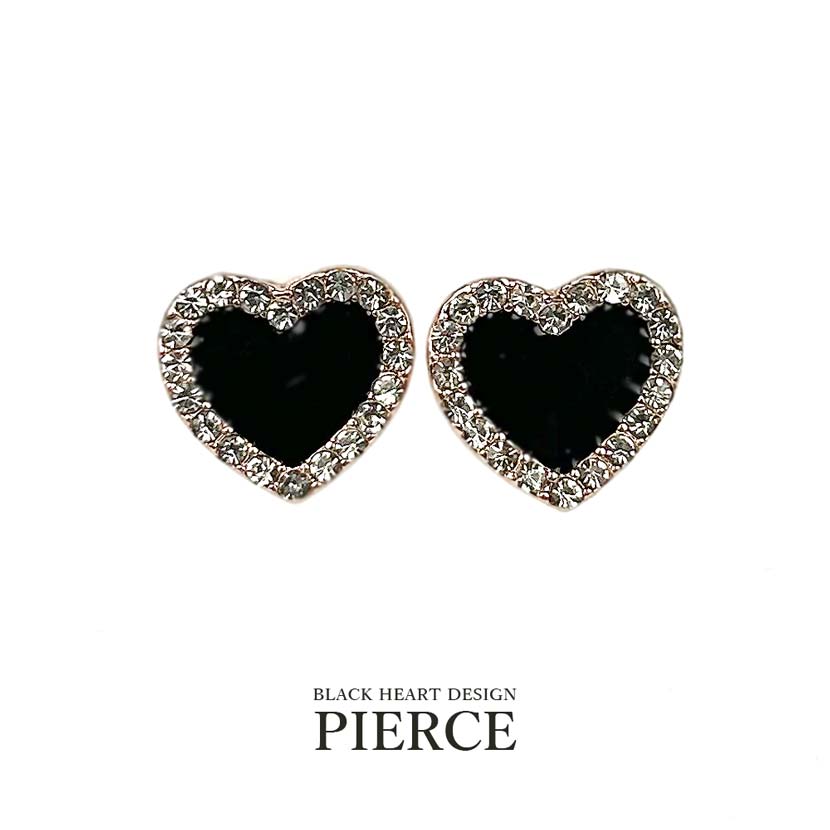 Black Heart Rhinestone Earrings Pink Gold Color Simple Earrings Women's Accessories