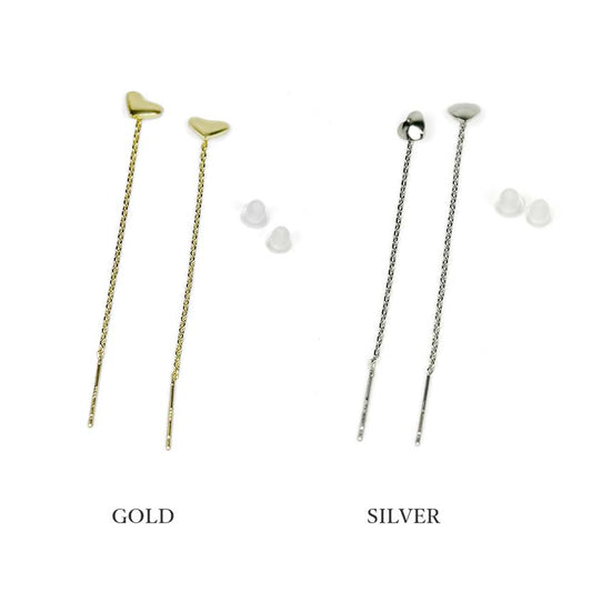 2 Colors Heart Chain Long Earrings Binaural Set Gold Silver Chain Earrings Women's Accessories