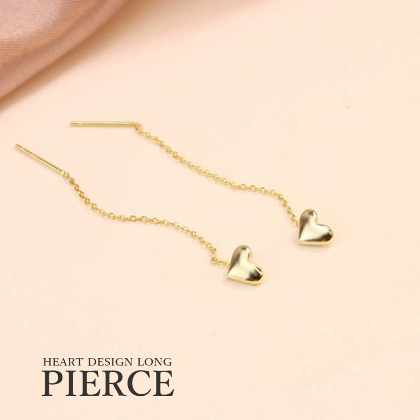 2 Colors Heart Chain Long Earrings Binaural Set Gold Silver Chain Earrings Women's Accessories