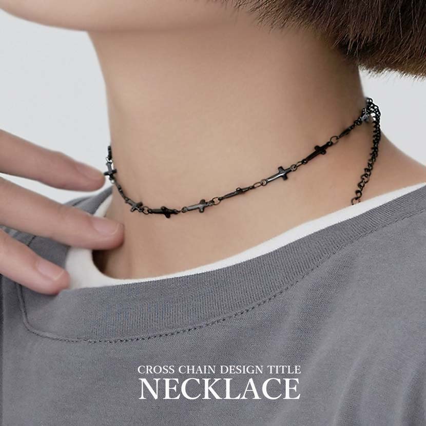 2 Colors Cross Chain Design Tight Choker Cross Necklace Ladies Korean Accessories