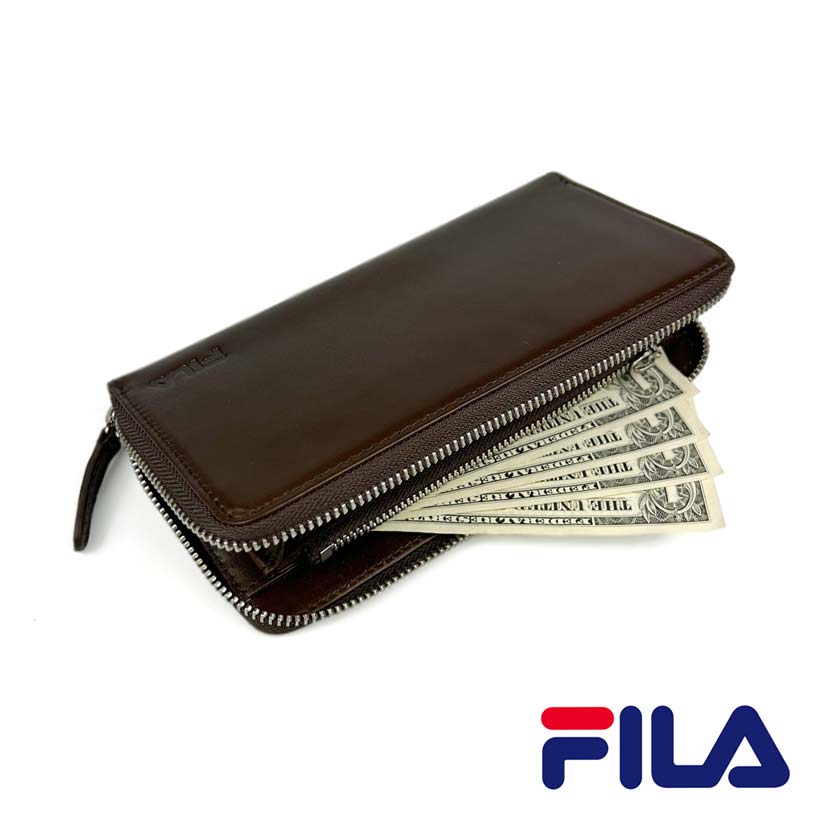 [Custom-made product from our store] 4 colors available FILA Real leather Round zipper Long wallet Long wallet Genuine leather