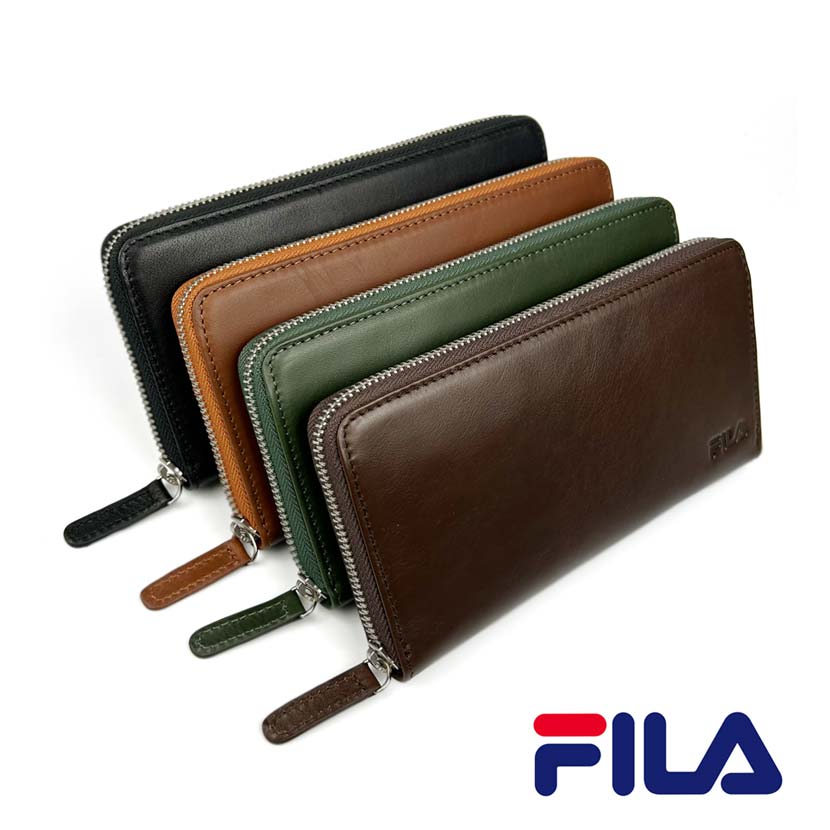 [Custom-made product from our store] 4 colors available FILA Real leather Round zipper Long wallet Long wallet Genuine leather