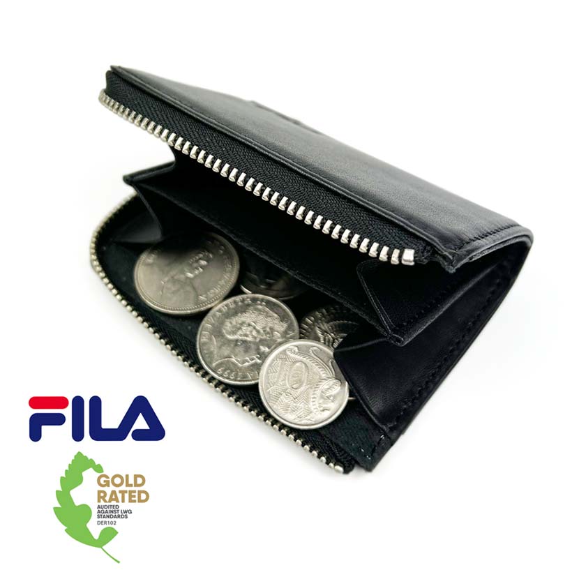 [Custom-ordered product from our store] All 4 colors FILA Real Leather L-shaped Zipper Coin Purse Coin Case Floor Leather Cowhide