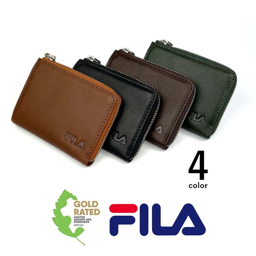 [Custom-ordered product from our store] All 4 colors FILA Real Leather L-shaped Zipper Coin Purse Coin Case Floor Leather Cowhide