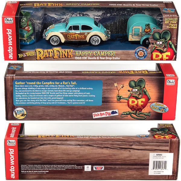 AUTO WORLD 1:24 RAT FINK 1966 VW Beetle w/Tear Drop Trailer &amp; Rat Fink【ラットフィンク】ミニカー