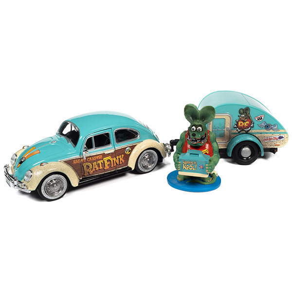 AUTO WORLD 1:24 RAT FINK 1966 VW Beetle w/Tear Drop Trailer &amp; Rat Fink【ラットフィンク】ミニカー