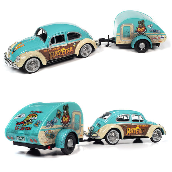 AUTO WORLD 1:24 RAT FINK 1966 VW Beetle w/Tear Drop Trailer &amp; Rat Fink【ラットフィンク】ミニカー