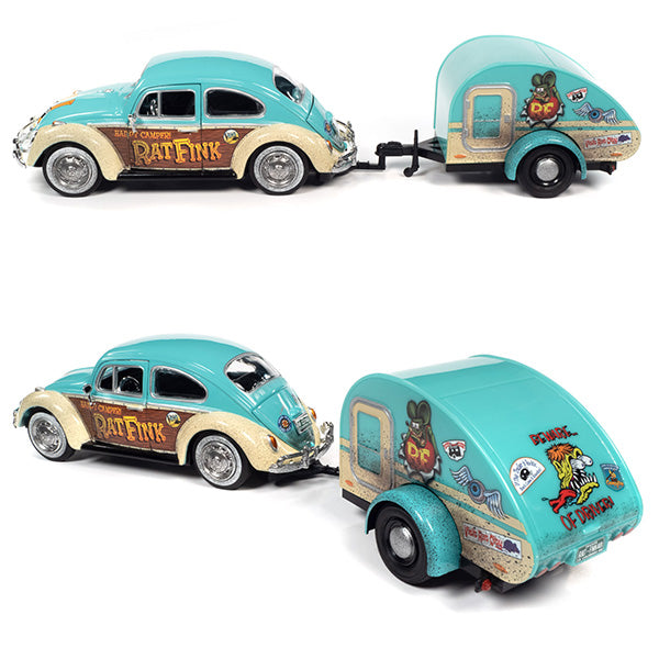 AUTO WORLD 1:24 RAT FINK 1966 VW Beetle w/Tear Drop Trailer &amp; Rat Fink【ラットフィンク】ミニカー