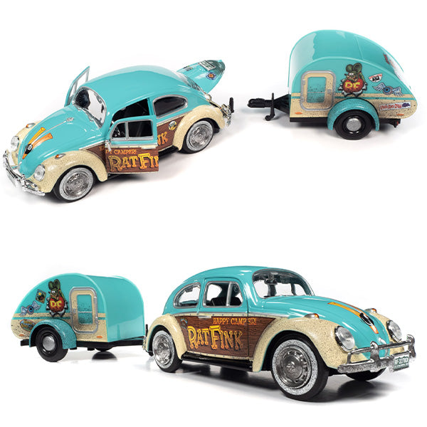 AUTO WORLD 1:24 RAT FINK 1966 VW Beetle w/Tear Drop Trailer &amp; Rat Fink【ラットフィンク】ミニカー