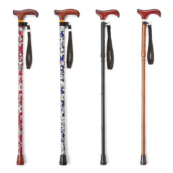 Folding walking stick floral pattern plain