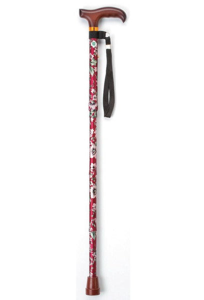 Folding walking stick floral pattern plain