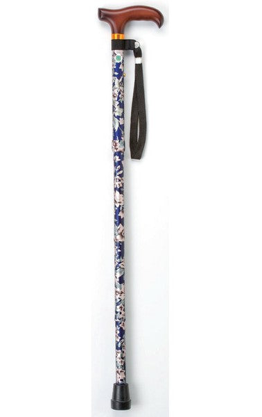 Folding walking stick floral pattern plain