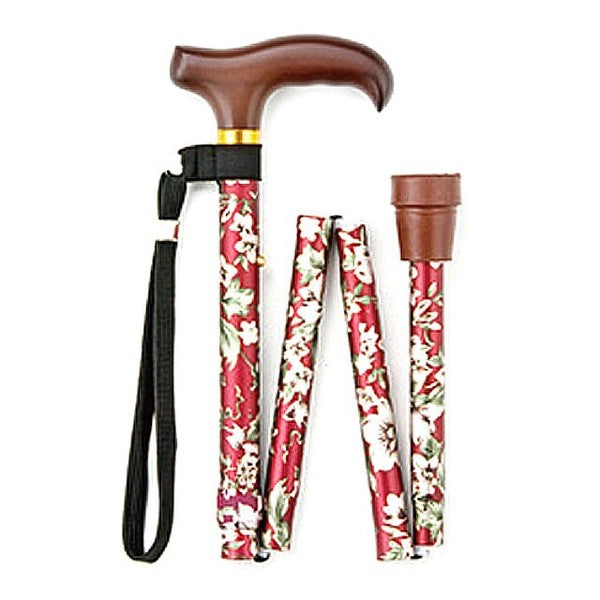 Folding walking stick floral pattern plain