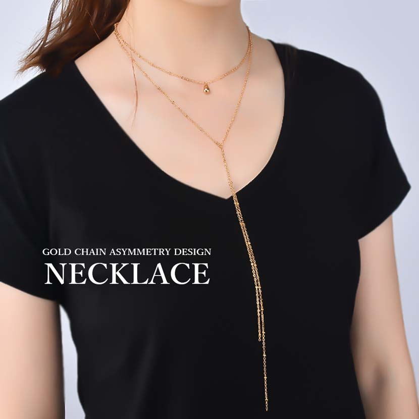 Gold 2 chain asymmetric design tight necklace choker ladies Korean accessory