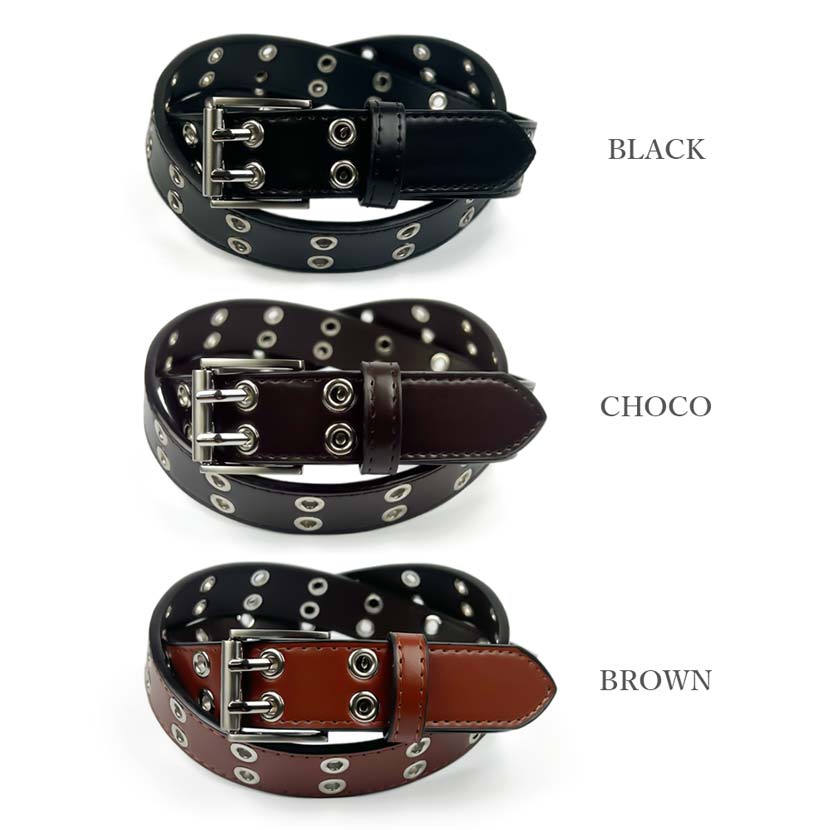 All 3 colors Double pin tight leather belt Width 2.8cm Slim W eyelet Synthetic leather Women's