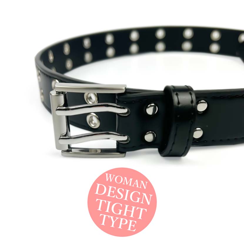 All 3 colors Double pin tight leather belt Width 2.8cm Slim W eyelet Synthetic leather Women's