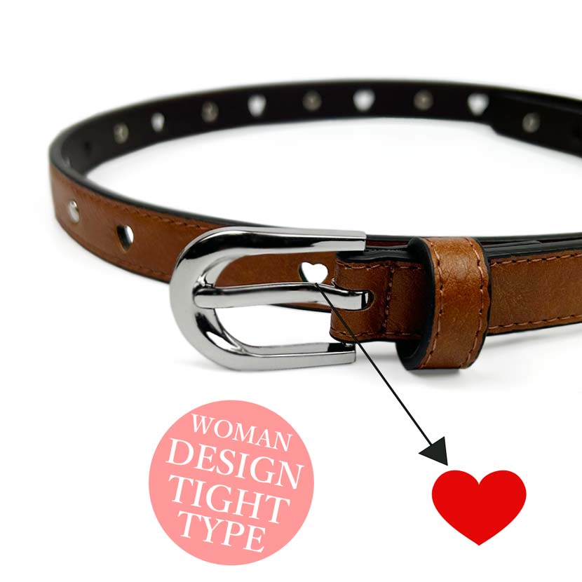 3 Colors Dot Studded Hole Heart Shape Tight Leather Belt Punching Width 1.8cm Slim Synthetic Leather Women's