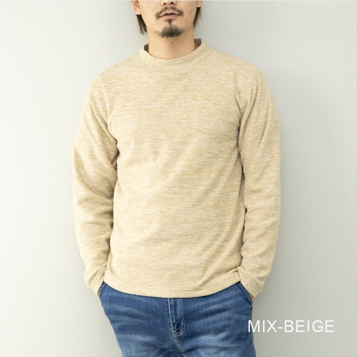 Men's T-shirt, Long Sleeve, Mock Neck, Fleece, Plain, Allover Pattern, Long T-shirt, Fleece T-shirt, Loungewear