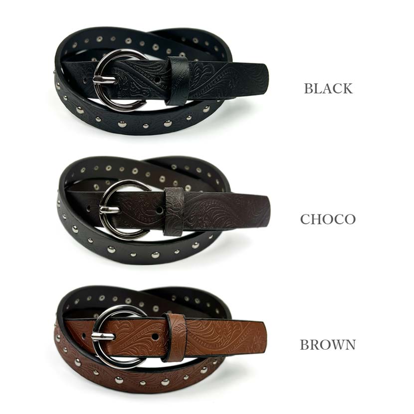 3 Colors Dot Studded Craft Embossed Tight Leather Belt Width 2.4cm Slim Synthetic Leather Women's