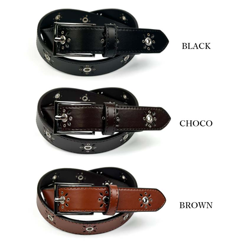 3 Colors Design Eyelet &amp; Punching Leather Belt Width 2.8cm Synthetic Leather Women's