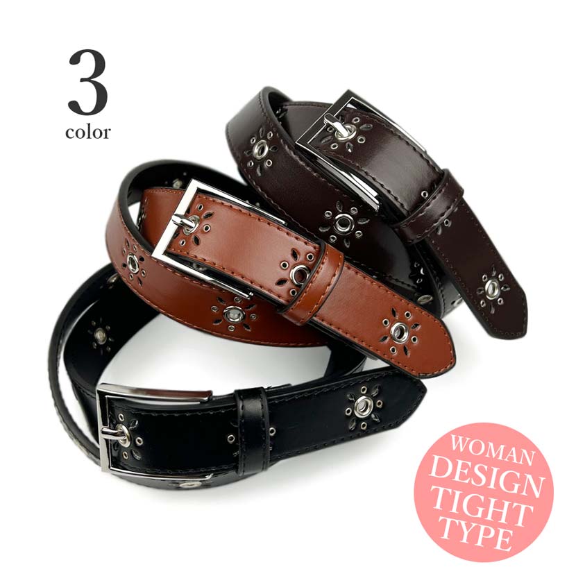 3 Colors Design Eyelet &amp; Punching Leather Belt Width 2.8cm Synthetic Leather Women's