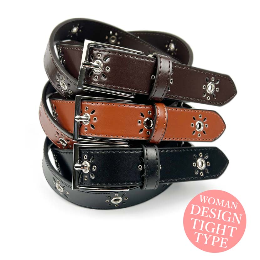 3 Colors Design Eyelet &amp; Punching Leather Belt Width 2.8cm Synthetic Leather Women's