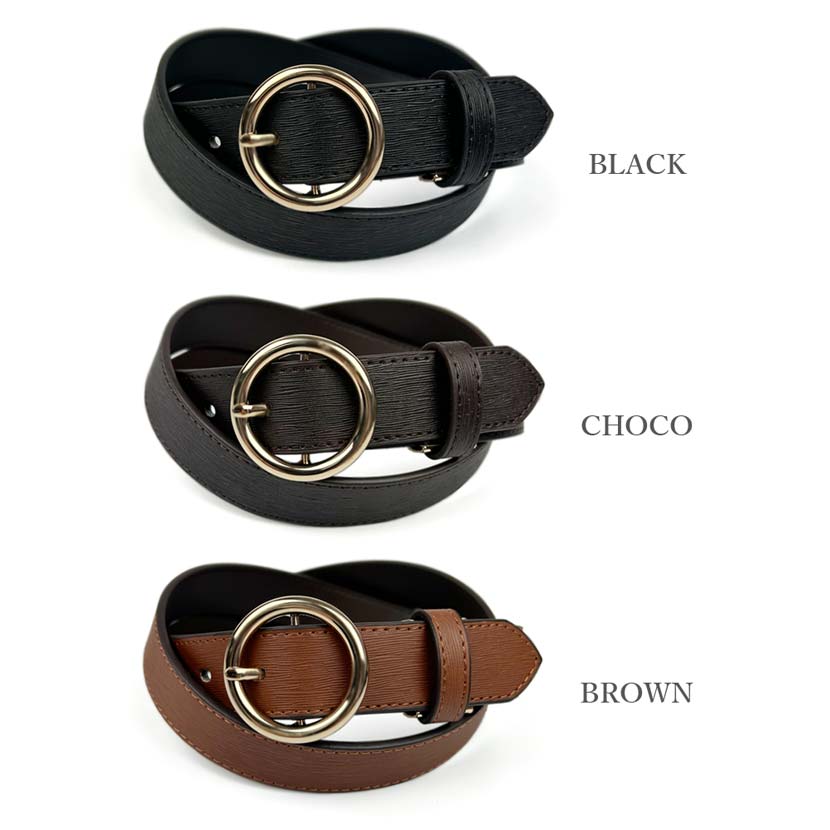 All 3 colors Gold ring buckle Saffiano embossed leather belt Width 2.8cm Synthetic leather Women's