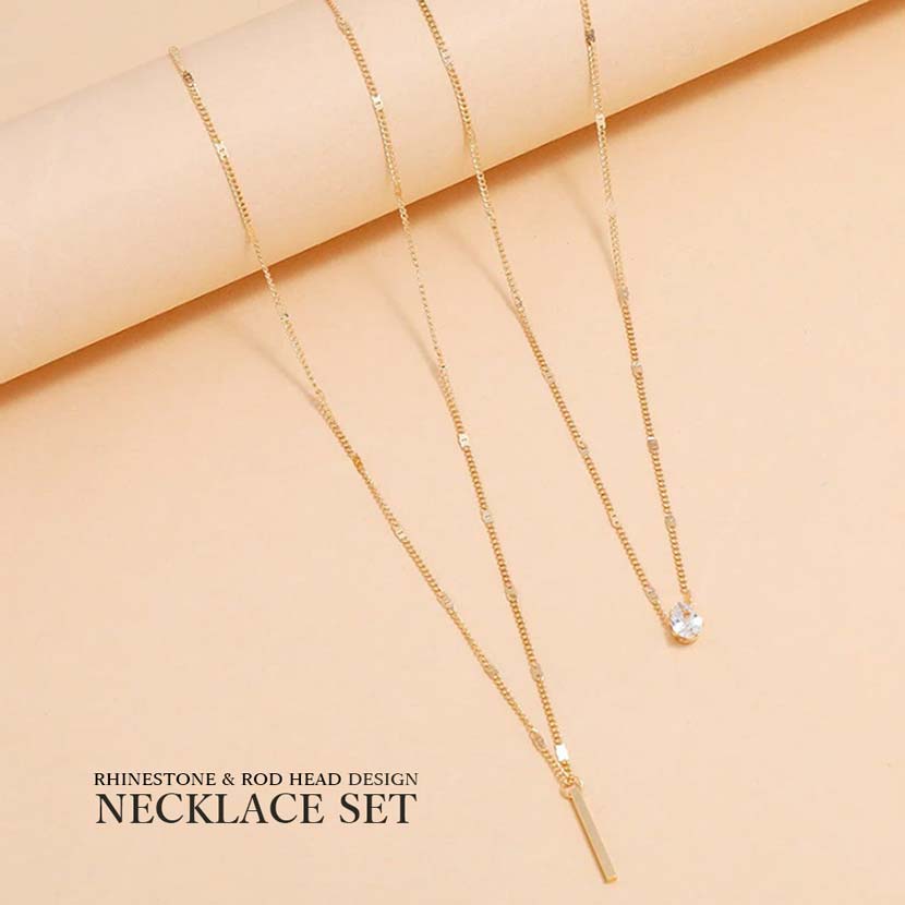 Rhinestone &amp; Rod Design Necklace Set Gold Chain Necklace Women's Accessories