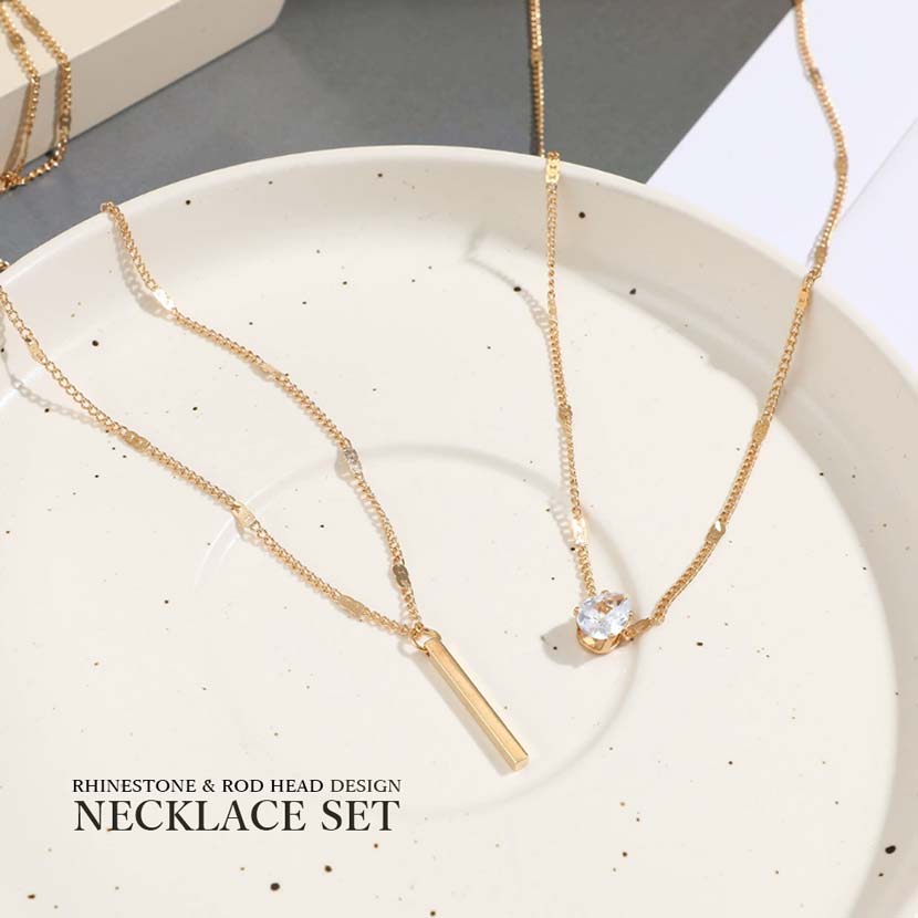 Rhinestone &amp; Rod Design Necklace Set Gold Chain Necklace Women's Accessories