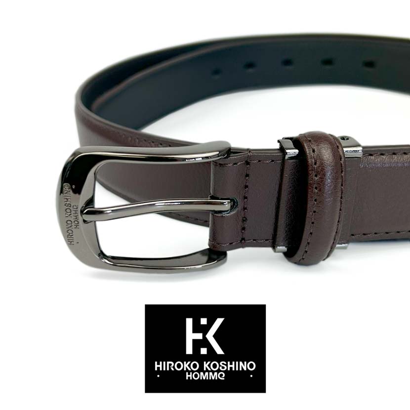 All 2 colors HIROKO KOSHINO Real leather Black titanium buckle belt Long size