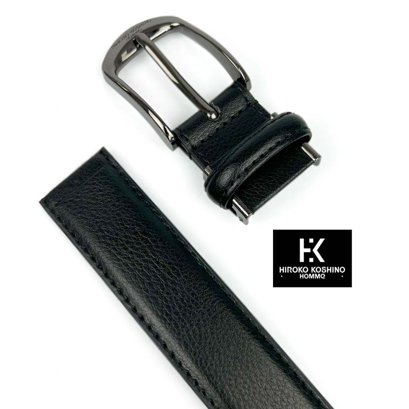 All 2 colors HIROKO KOSHINO Real leather Black titanium buckle belt Long size