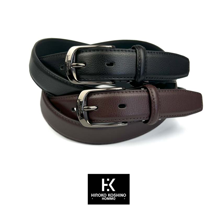 All 2 colors HIROKO KOSHINO Real leather Black titanium buckle belt Long size