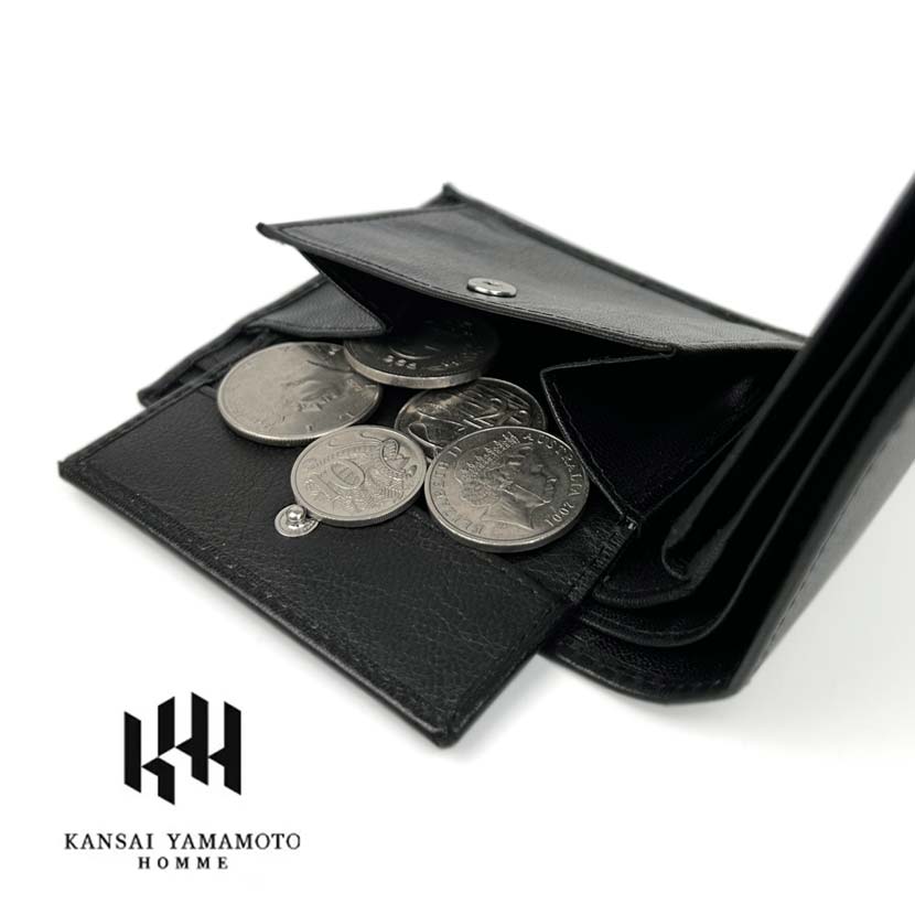 All 3 colors KANSAI YAMAMOTO (Yamamoto Kansai) Real leather Bi-color Bi-fold wallet with inner tongue