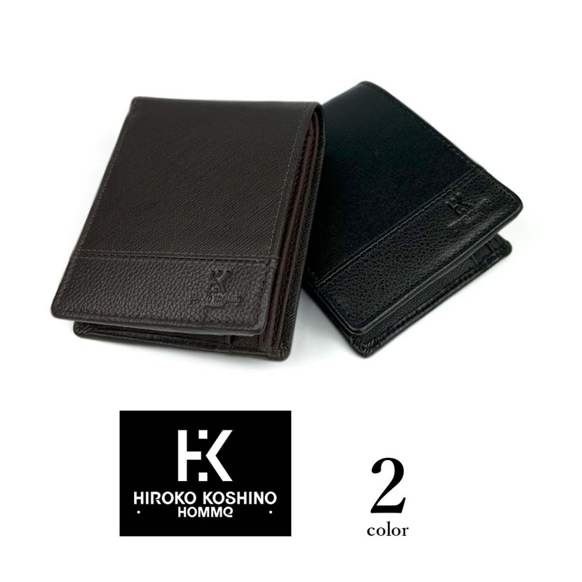 2 colors in total HIROKO KOSHINO Real leather Saffiano embossed bifold wallet short wallet