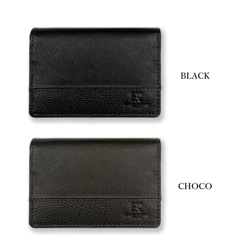 All 2 colors HIROKO KOSHINO Real leather Saffiano embossed business card holder card case