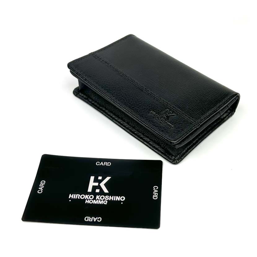 All 2 colors HIROKO KOSHINO Real leather Saffiano embossed business card holder card case