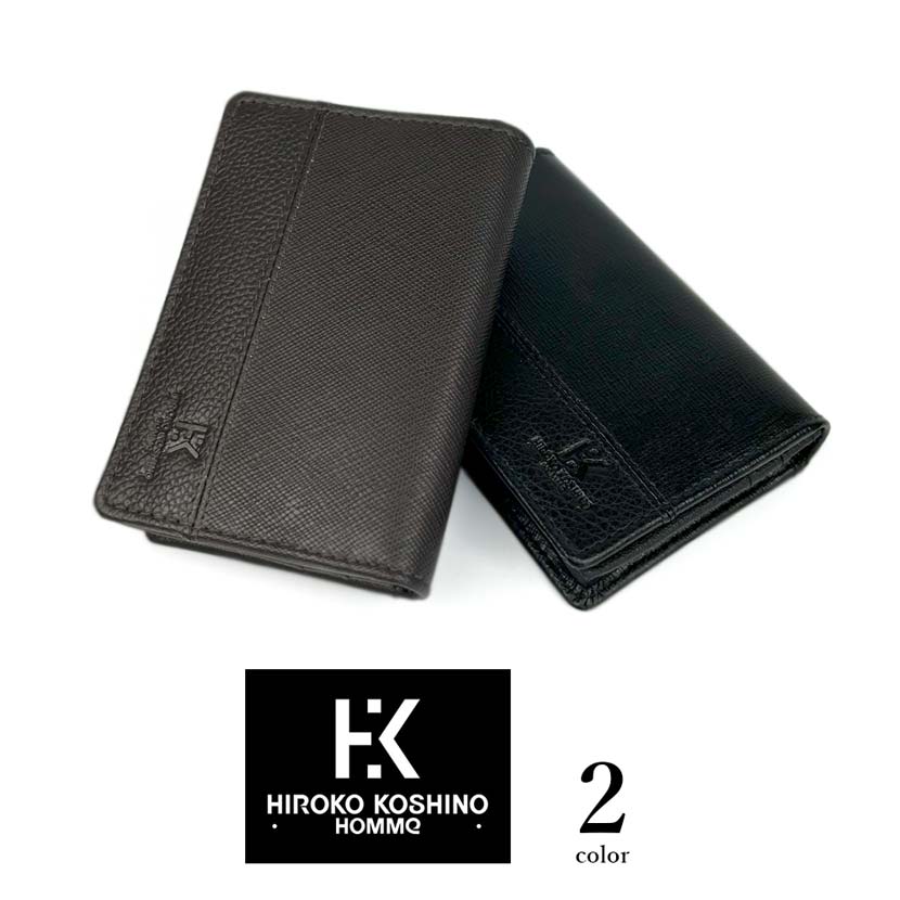 All 2 colors HIROKO KOSHINO Real leather Saffiano embossed business card holder card case