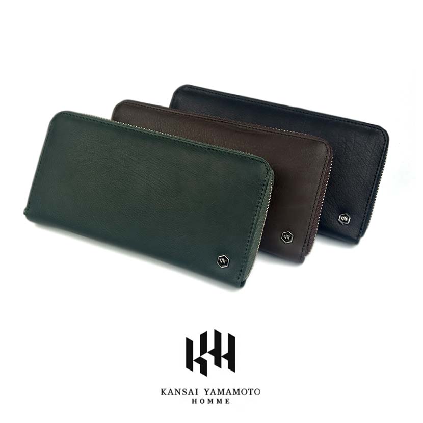 All 3 colors KANSAI YAMAMOTO Genuine leather calfskin round zipper long wallet wallet