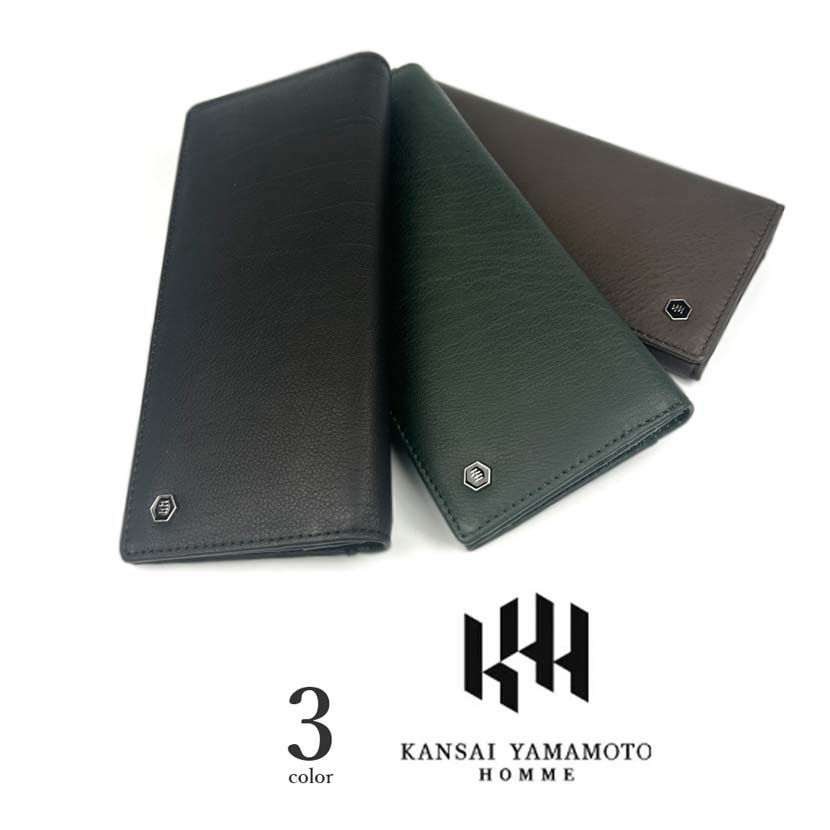 All 3 colors KANSAI YAMAMOTO (Yamamoto Kansai) Genuine Leather Calfskin Slim Long Wallet Long Wallet Bill Purse