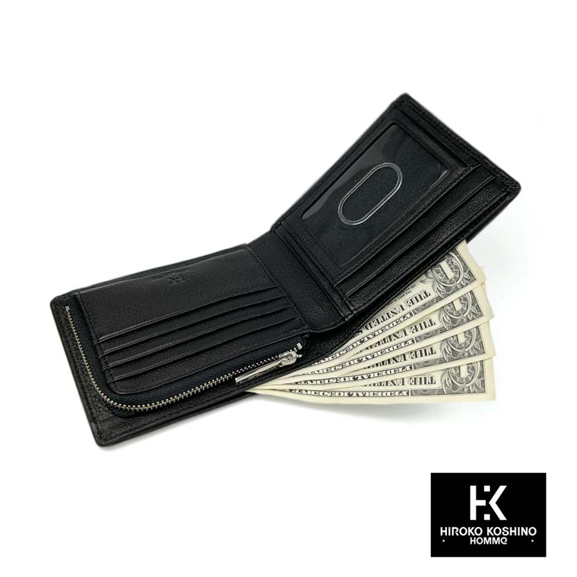 全3色 HIROKO KOSHINO（ヒロコ コシノ）ソフトリアルレザー パスケース付き 二つ折り財布 ウォレット