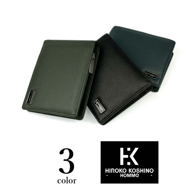 All 3 colors HIROKO KOSHINO Soft Real Leather Bifold Wallet with Pass Case