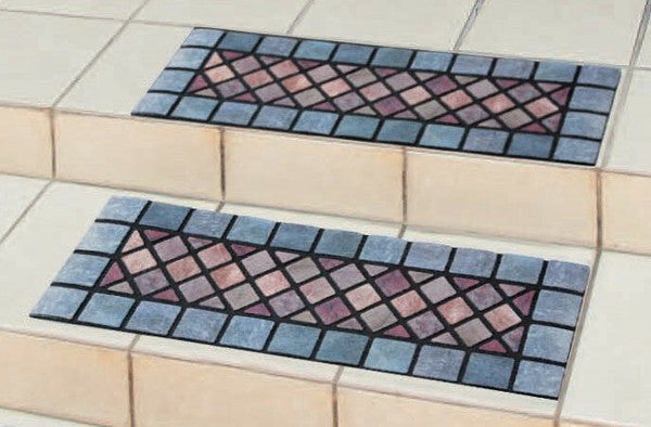 Set of 2 stone tile style stair mats, semicircular clean mat