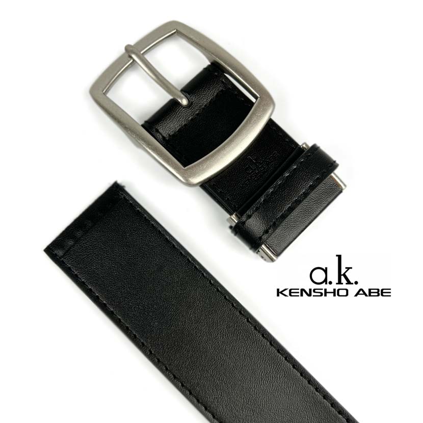 All 2 colors KENSHO ABE Real leather Garrison buckle wide belt