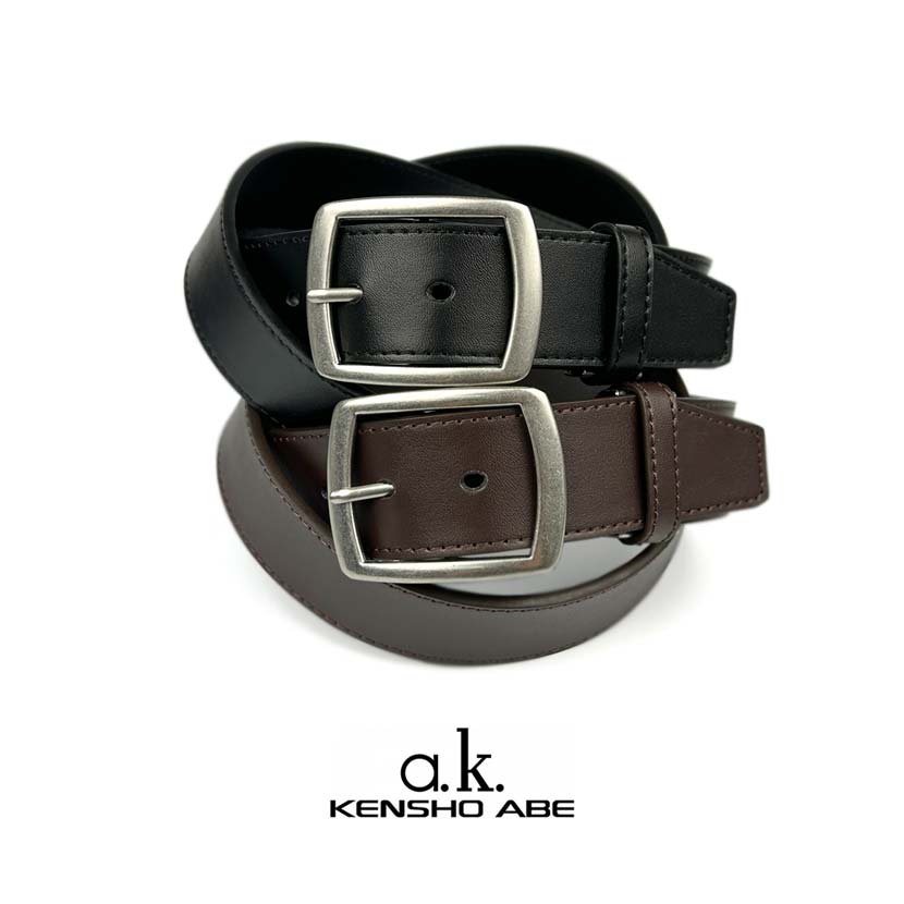 All 2 colors KENSHO ABE Real leather Garrison buckle wide belt